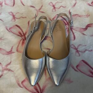 Ballet Slingback Pointed Toe Flats - Silver